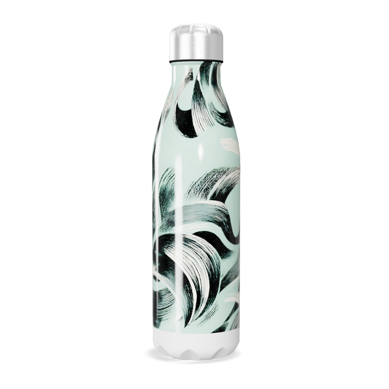 Garrafa Inox Pintura Abstrata Verde e Preto