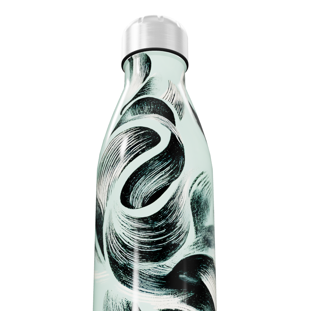 Garrafa Inox Pintura Abstrata Verde e Preto