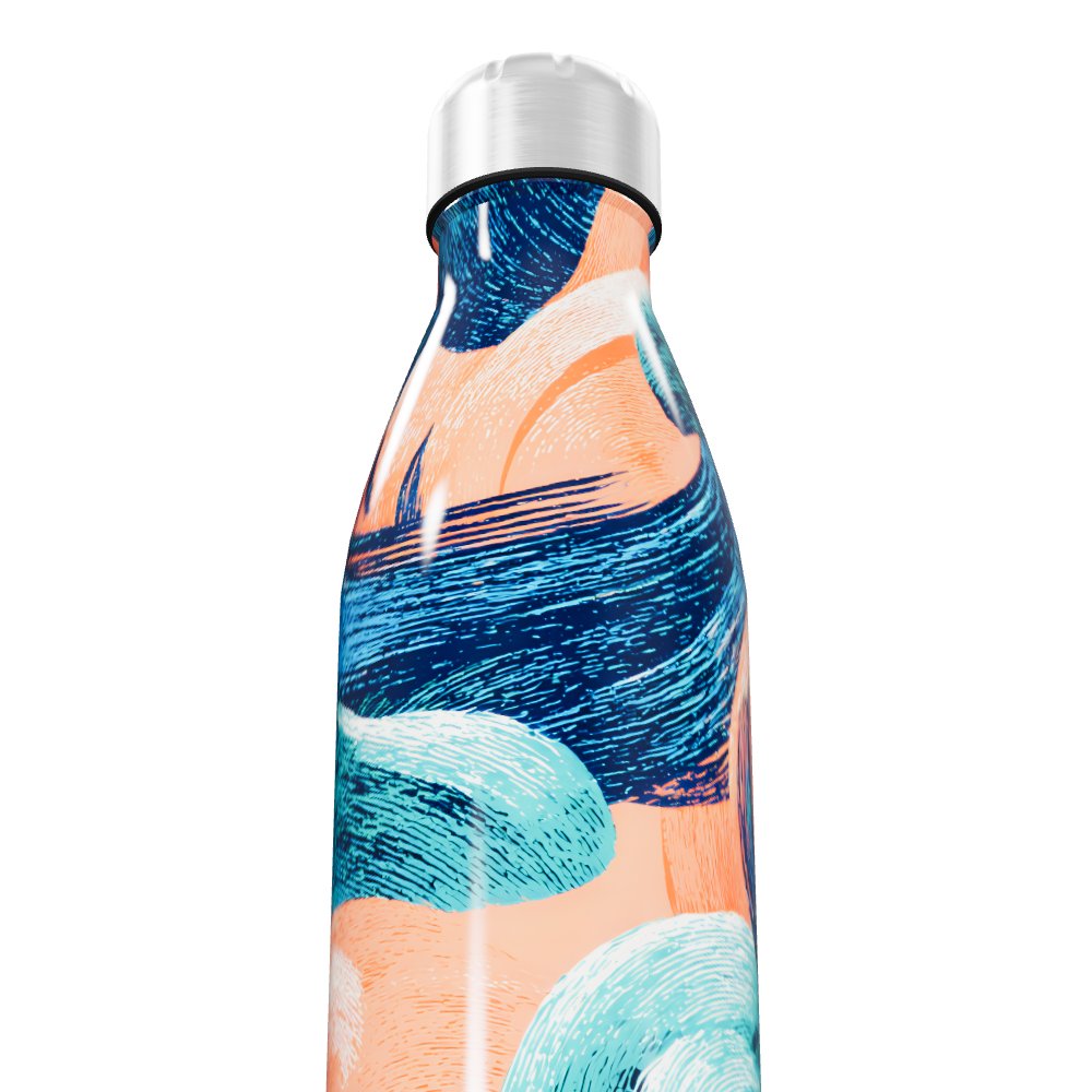 Garrafa Inox Estampa Azul e Laranja