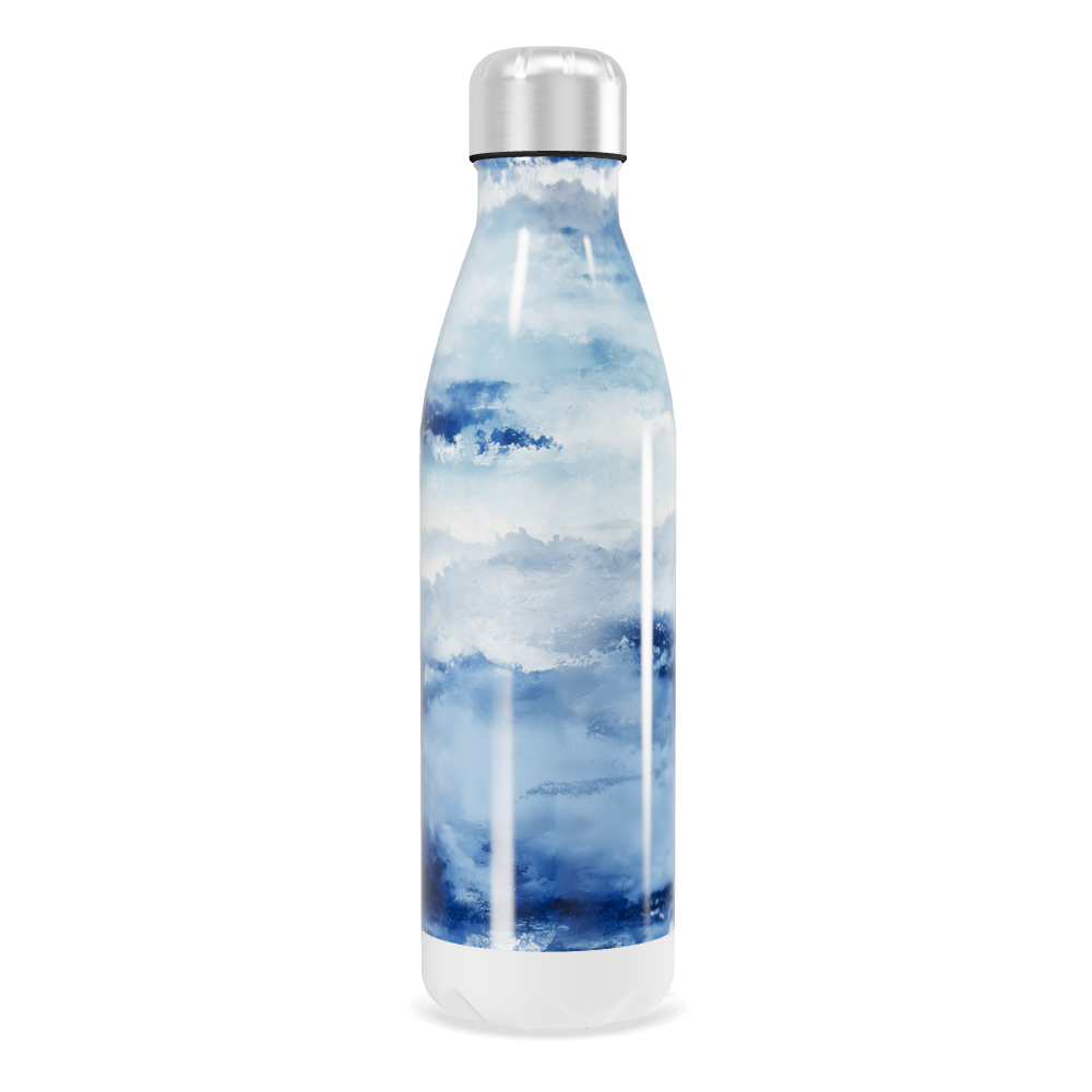 Garrafa Inox - Azul com Estampa de Ondas