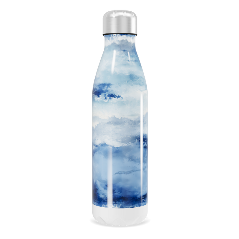 Garrafa Inox - Azul com Estampa de Ondas