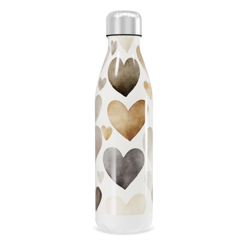 Garrafa Inox Corações Bege e Marrom