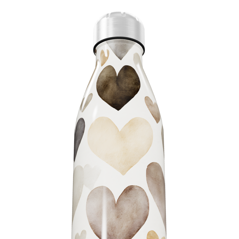 Garrafa Inox Corações Bege e Marrom