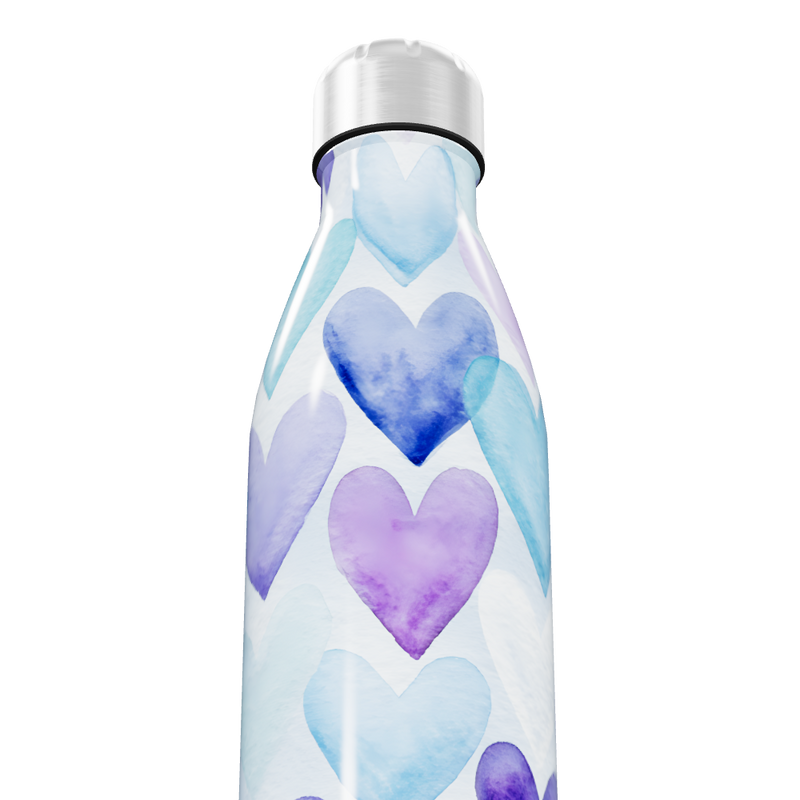 Garrafa Inox - Corações Azul e Roxo