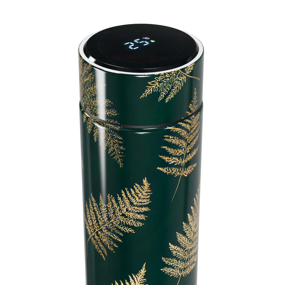 Garrafa Térmica Touch Folhas Verde Dourado