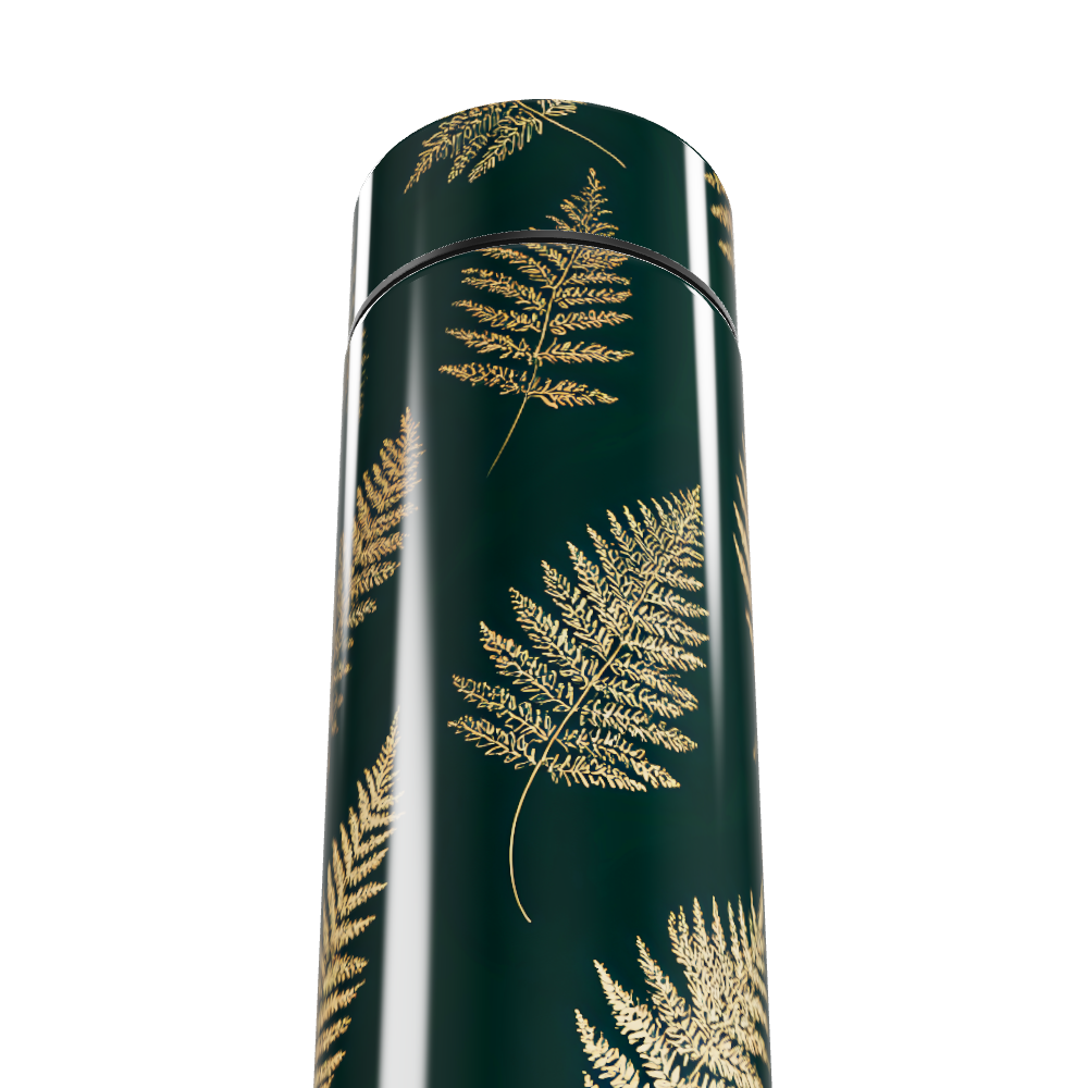 Garrafa Térmica Touch Folhas Verde Dourado