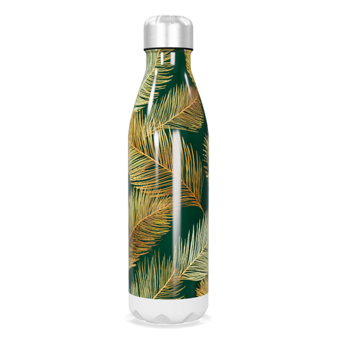 Garrafa Inox - Folhagem Verde e Dourada