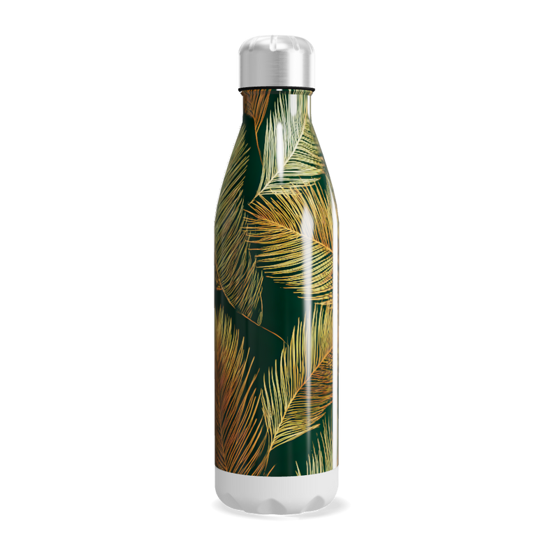 Garrafa Inox - Folhagem Verde e Dourada