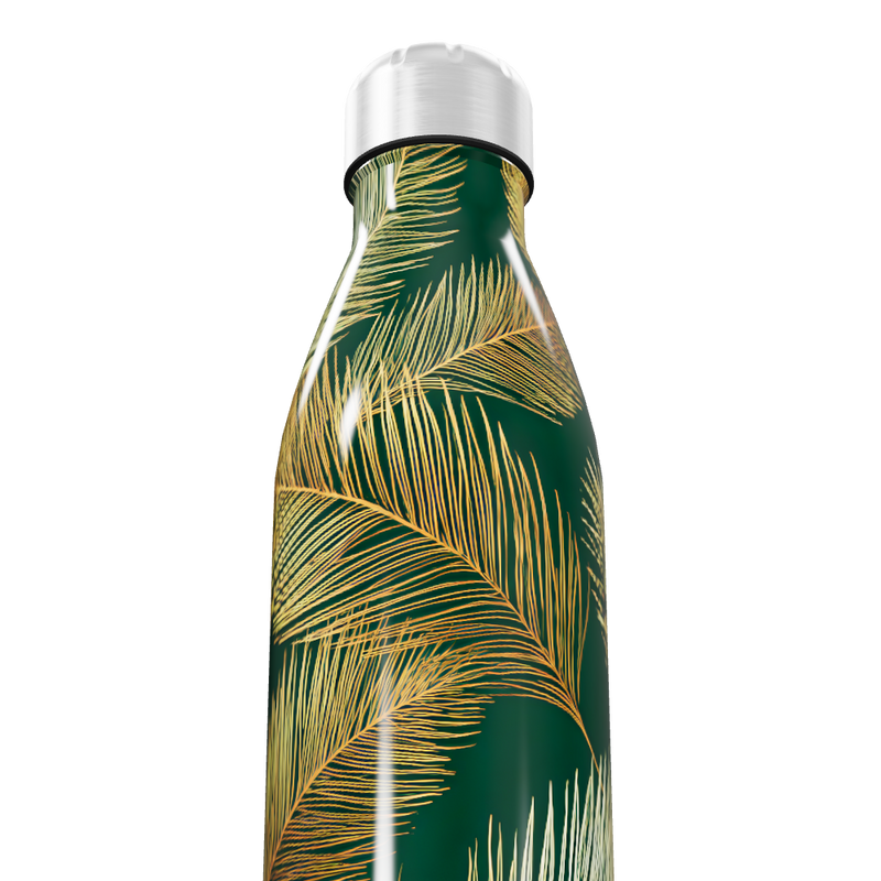Garrafa Inox - Folhagem Verde e Dourada