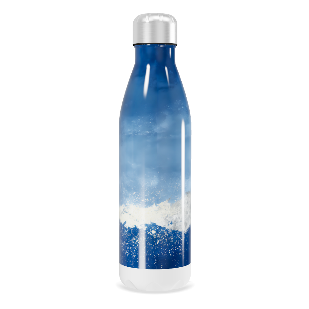 Garrafa Inox - Azul com Estampa de Ondas