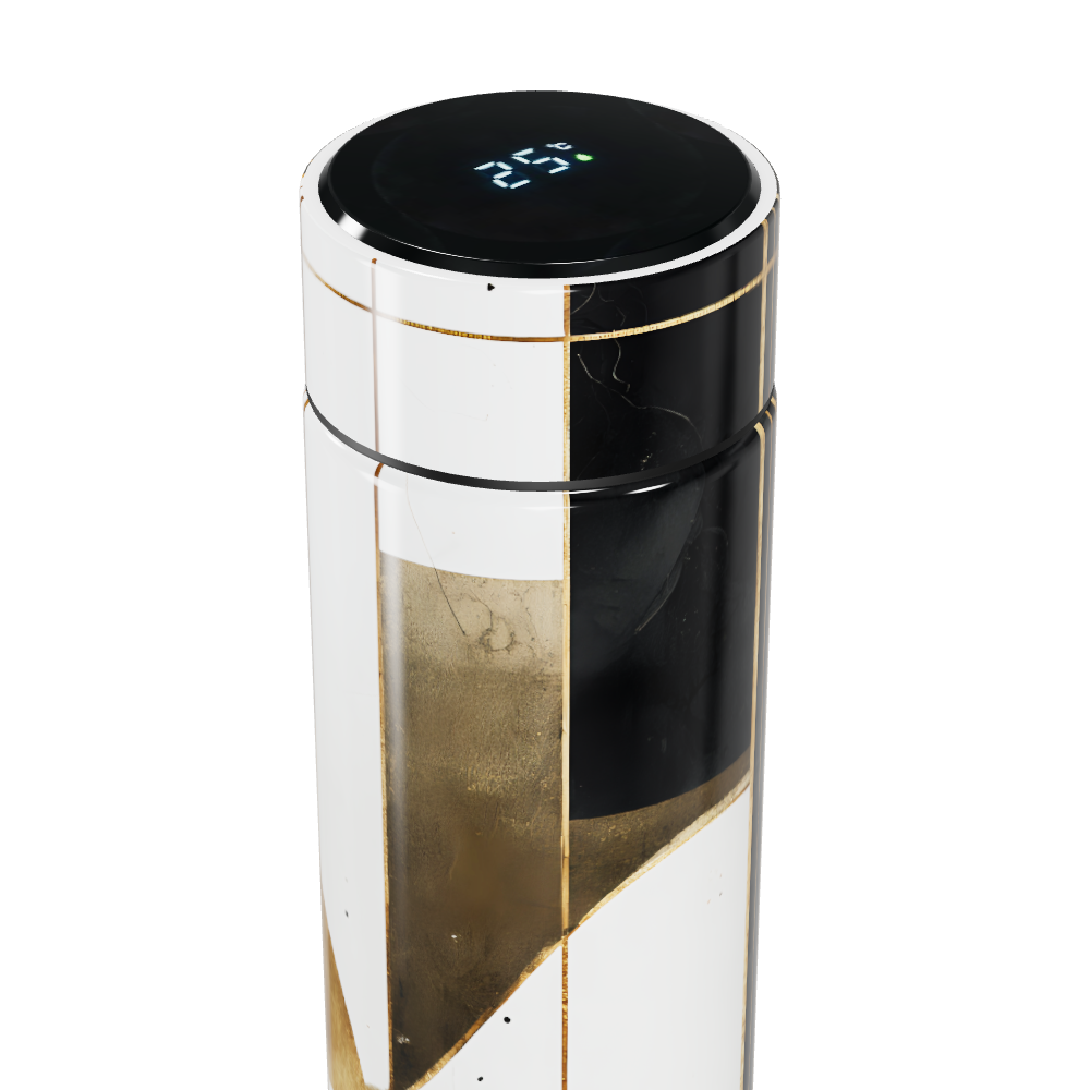 Garrafa Térmica Touch - Estampa Geométrica Preta e Dourada