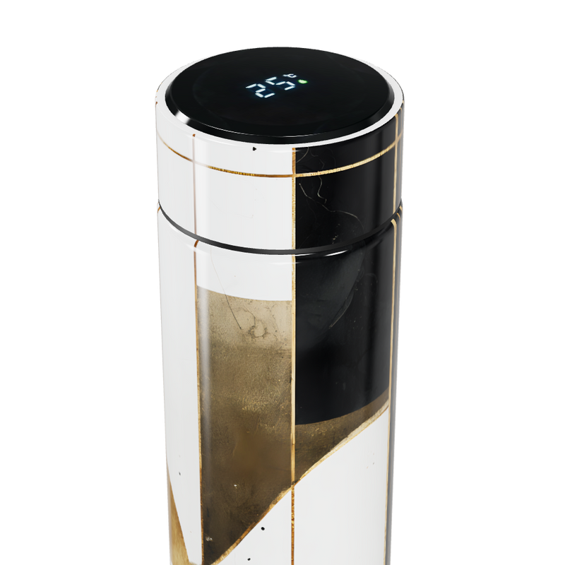 Garrafa Térmica Touch - Estampa Geométrica Preta e Dourada