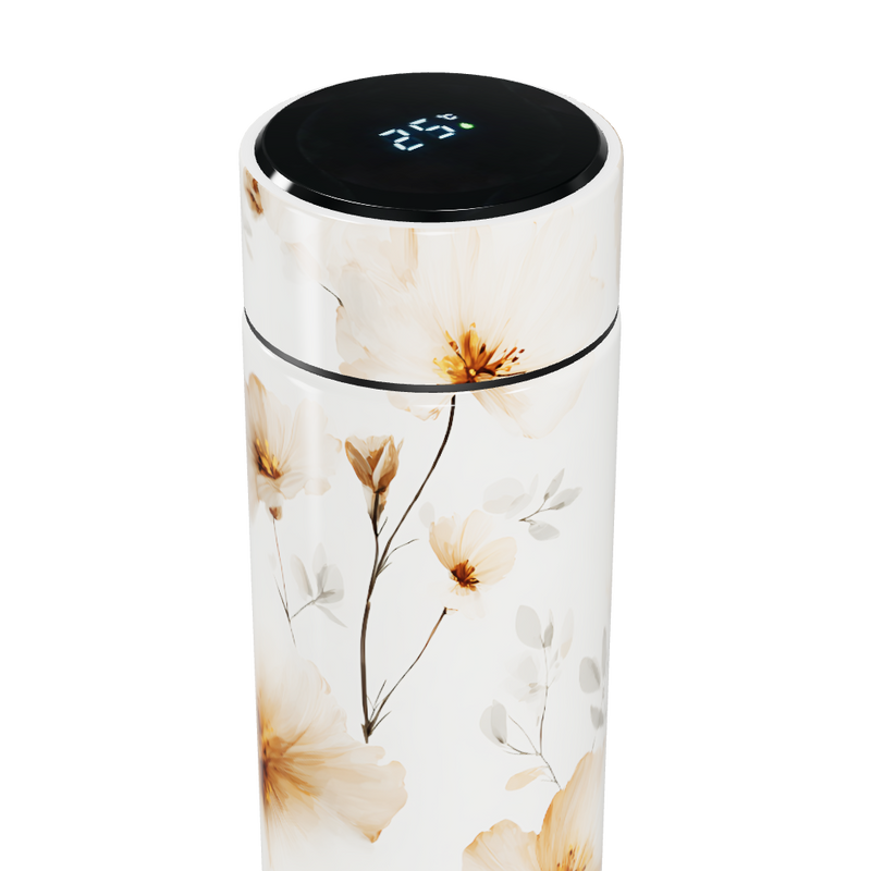 Garrafa Térmica Touch - Floral Branca