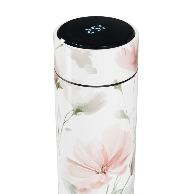 Garrafa Térmica Touch - Floral Branca Digital