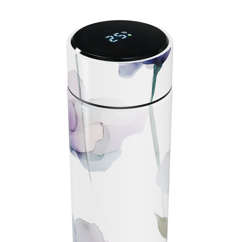 Garrafa Térmica Touch - Floral Branca Digital