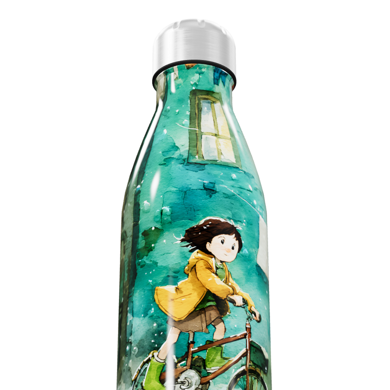 Garrafa Inox Ilustrada Verde Ciclismo