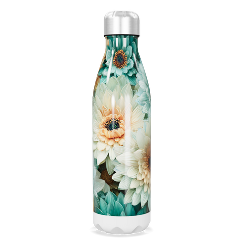 Garrafa Inox - Floral com Tampa Prateada