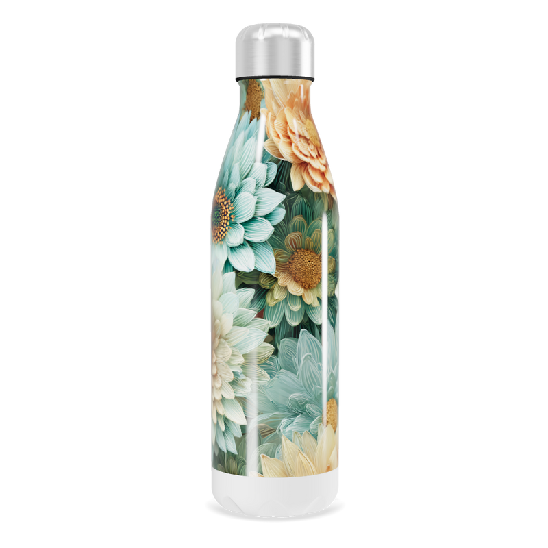 Garrafa Inox - Floral com Tampa Prateada