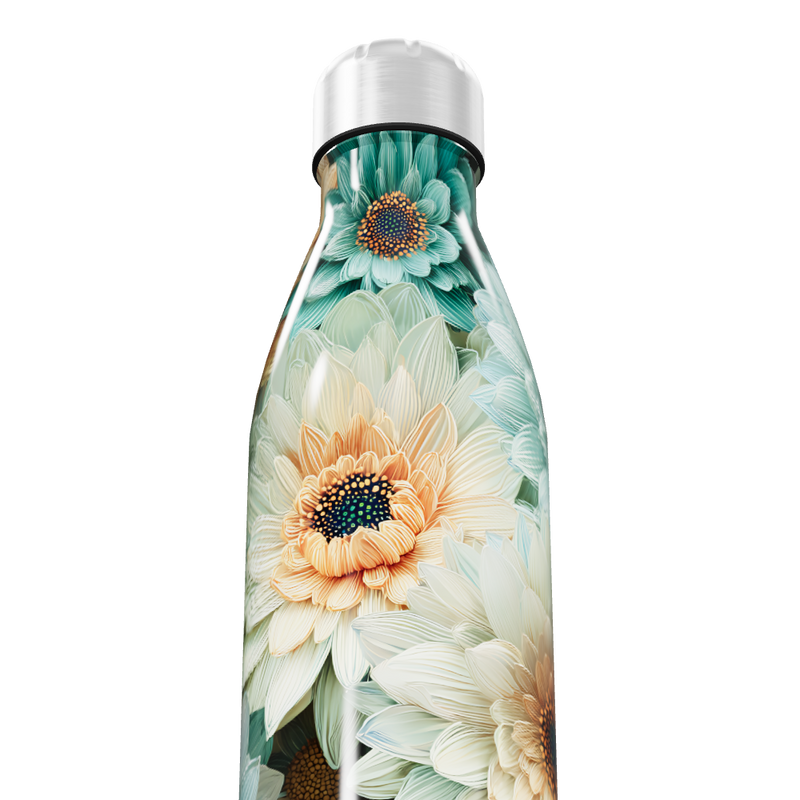 Garrafa Inox - Floral com Tampa Prateada