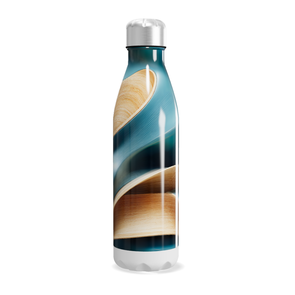 Garrafa Inox - Design Azul e Madeira