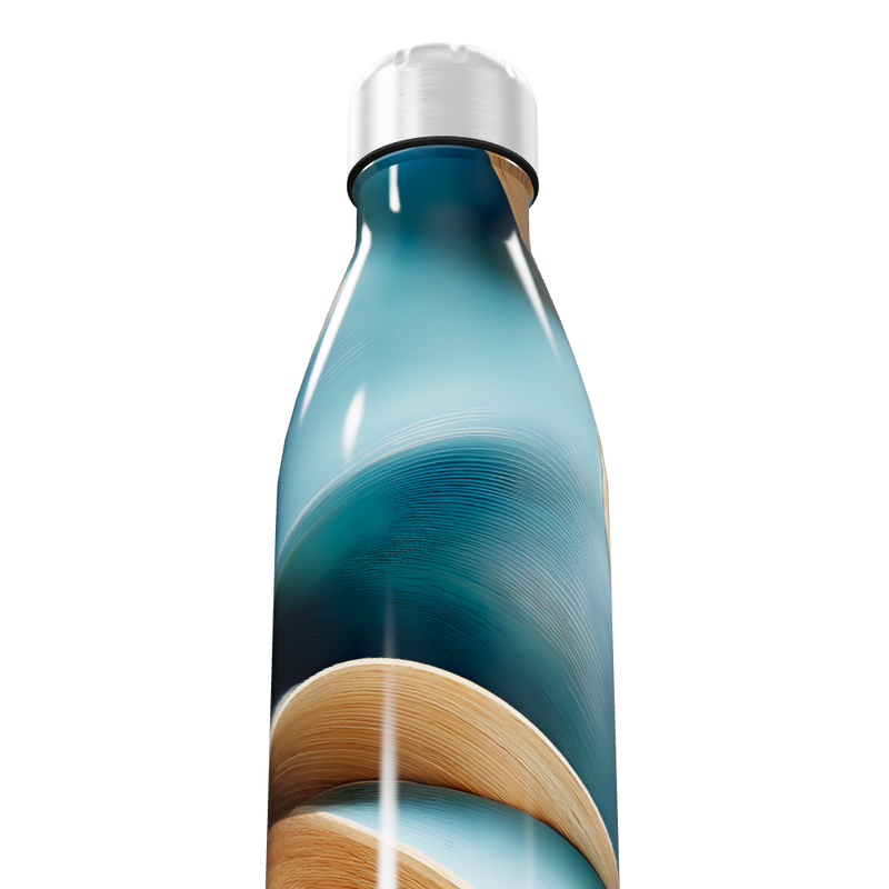Garrafa Inox - Design Azul e Madeira