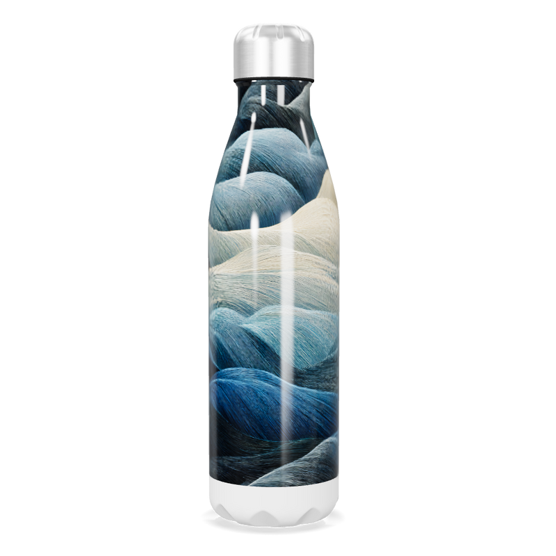 Garrafa Inox - Estampa Ondas Azul e Branco