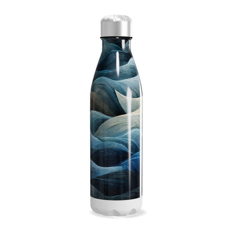 Garrafa Inox - Estampa Ondas Azul e Branco