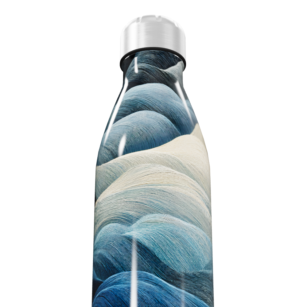 Garrafa Inox - Estampa Ondas Azul e Branco