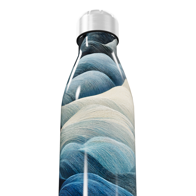Garrafa Inox - Estampa Ondas Azul e Branco