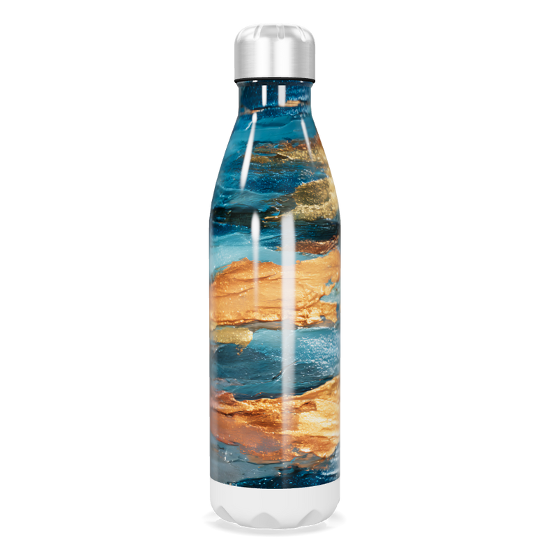 Garrafa Inox Estampa Abstrata Azul Dourado