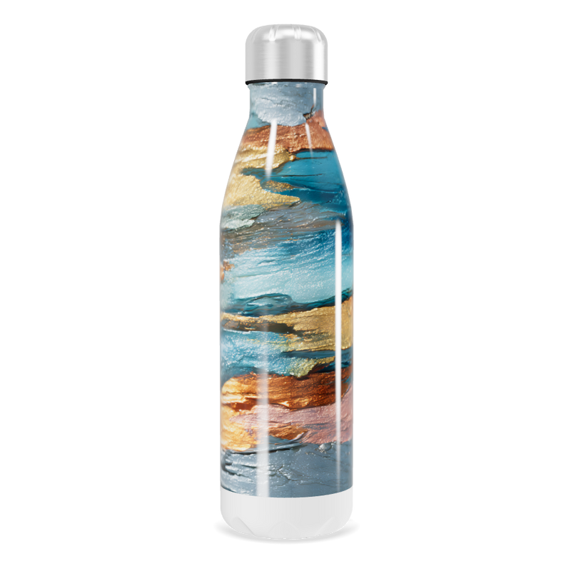 Garrafa Inox Estampa Abstrata Azul Dourado