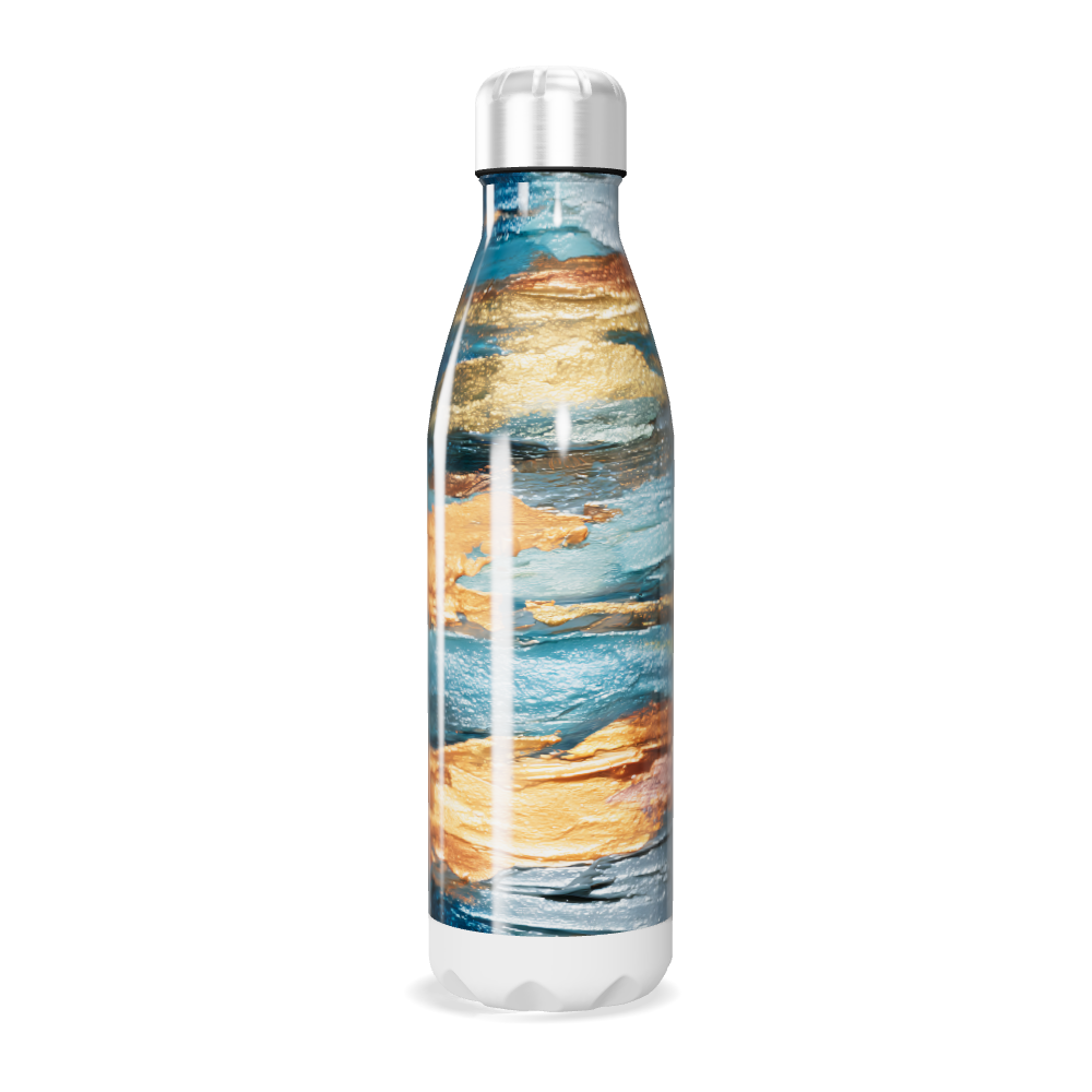 Garrafa Inox Estampa Abstrata Azul Dourado