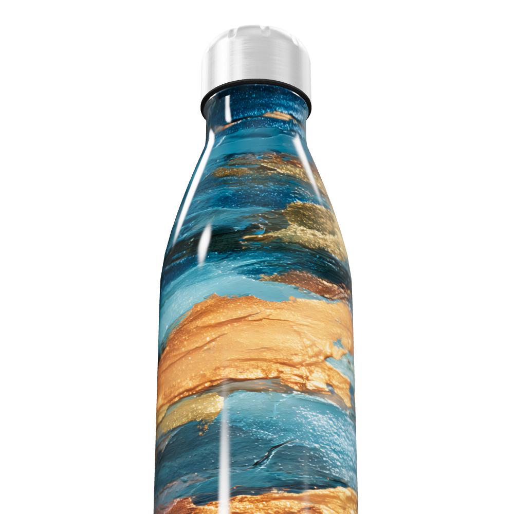 Garrafa Inox Estampa Abstrata Azul Dourado