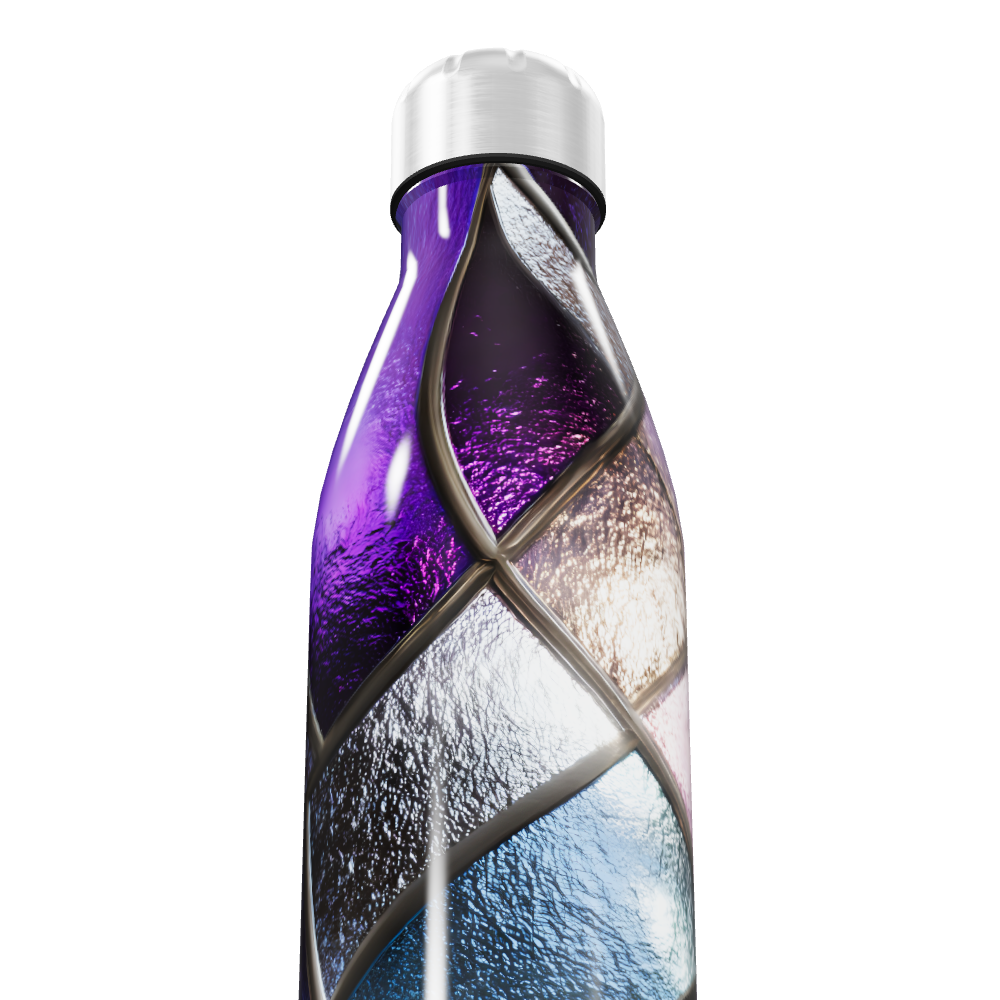 Garrafa Inox - Azul e Roxo com Detalhes Geométricos