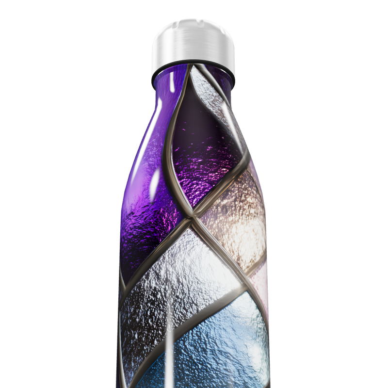 Garrafa Inox - Azul e Roxo com Detalhes Geométricos