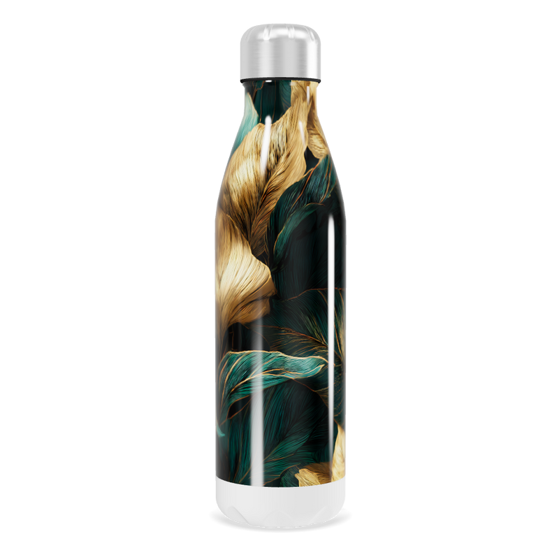 Garrafa Inox - Folhas Verdes e Douradas