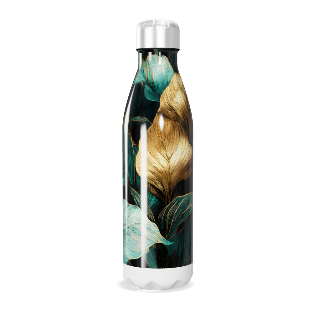 Garrafa Inox - Folhas Verdes e Douradas