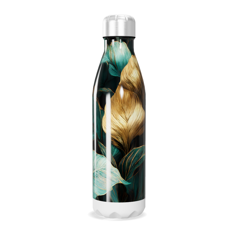 Garrafa Inox - Folhas Verdes e Douradas