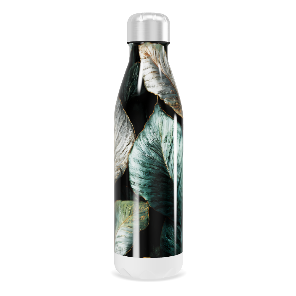 Garrafa Inox - Folhas Verde e Branco