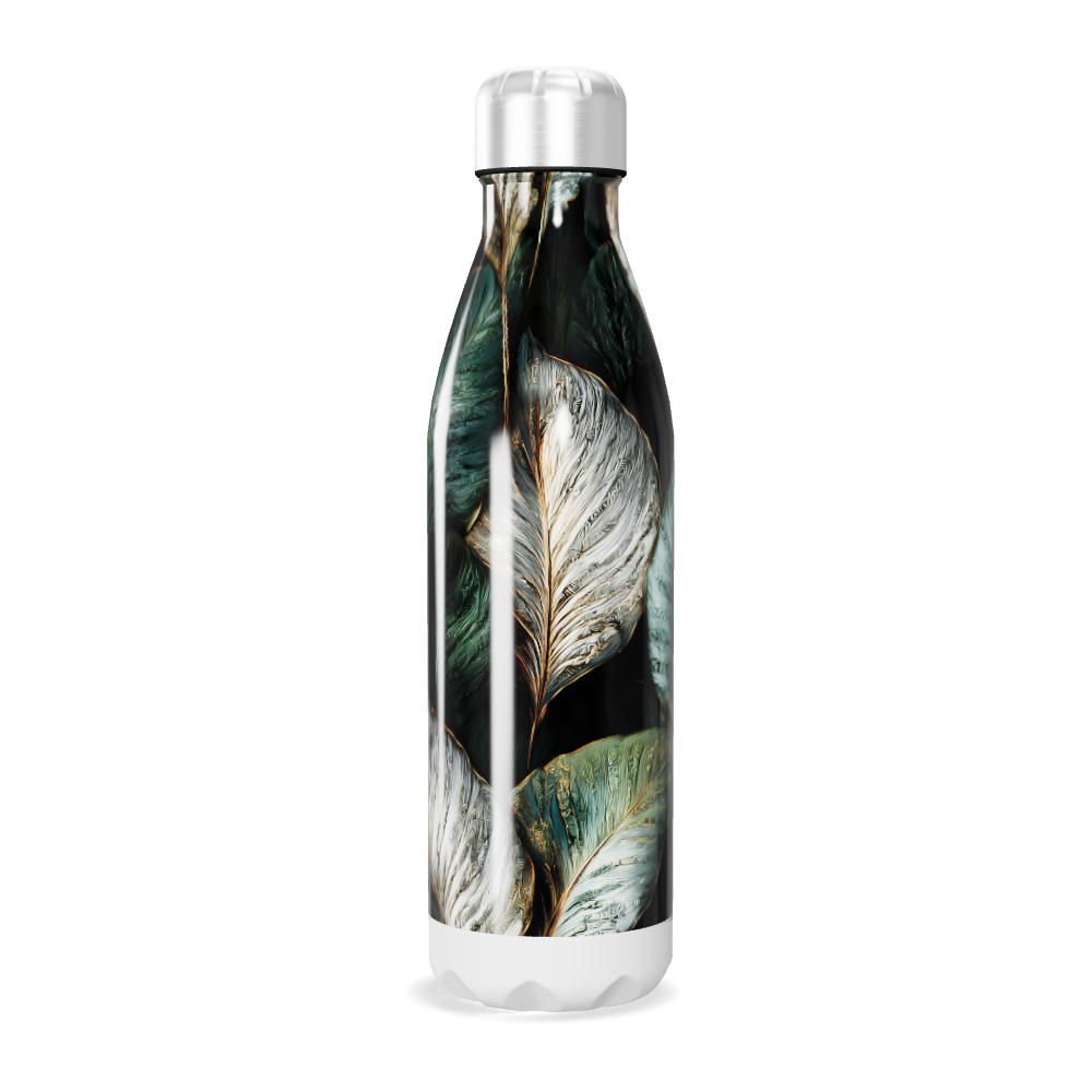 Garrafa Inox - Folhas Verde e Branco