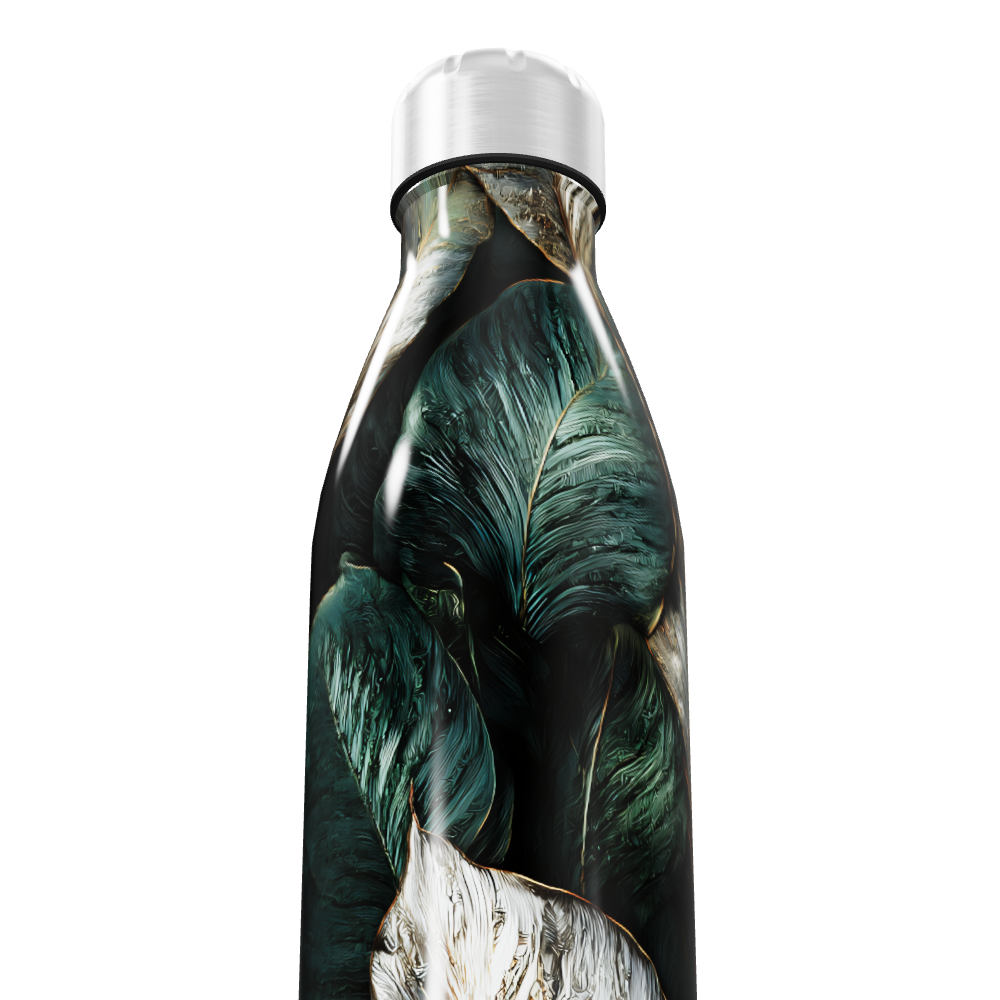 Garrafa Inox - Folhas Verde e Branco