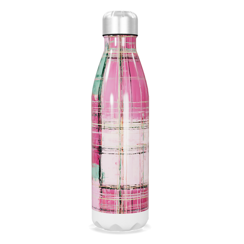 Garrafa Inox - Estampa Xadrez Rosa