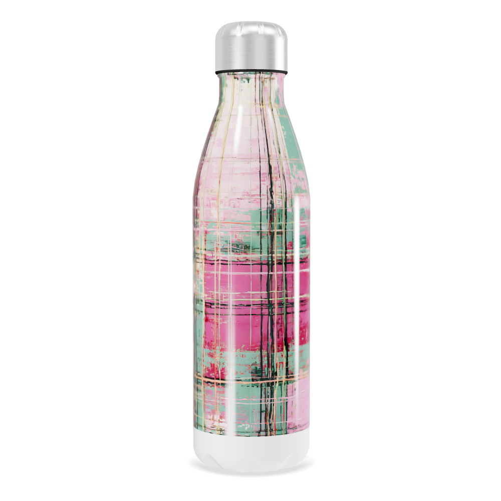 Garrafa Inox - Estampa Xadrez Rosa