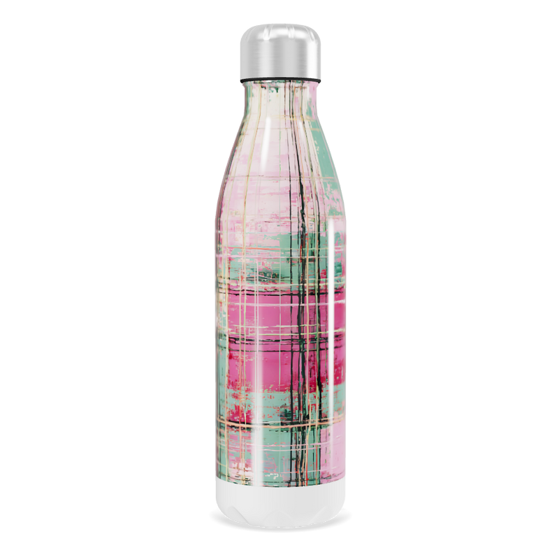 Garrafa Inox - Estampa Xadrez Rosa