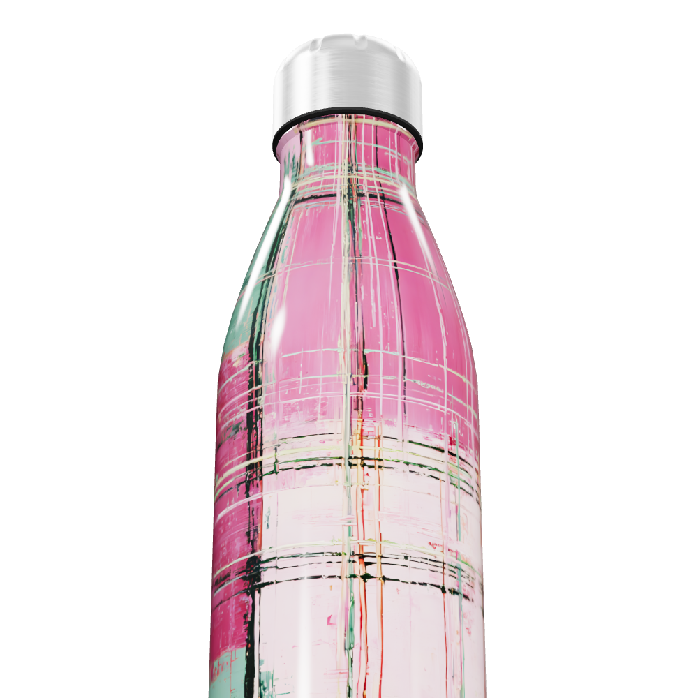 Garrafa Inox - Estampa Xadrez Rosa