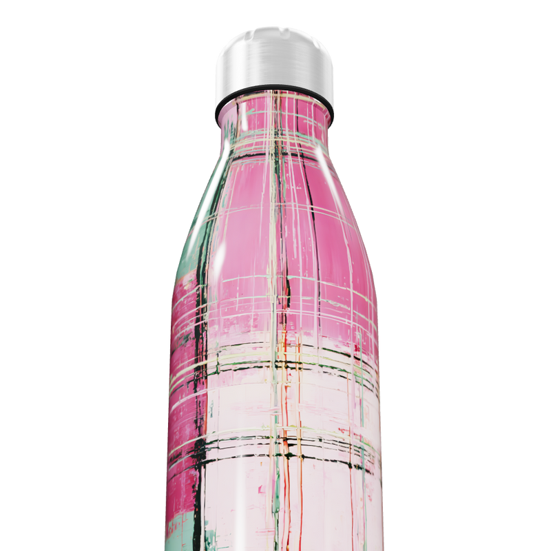 Garrafa Inox - Estampa Xadrez Rosa