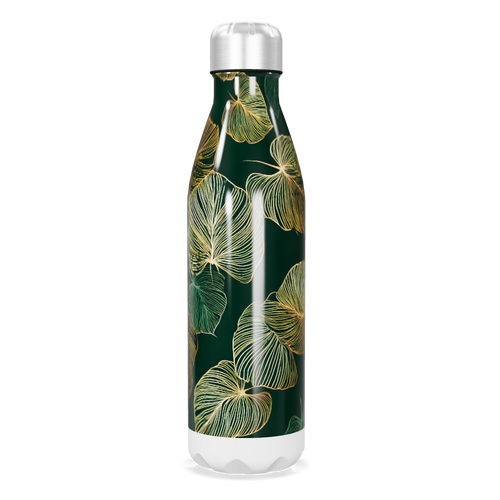 Garrafa Inox - Folhas Verde e Dourado
