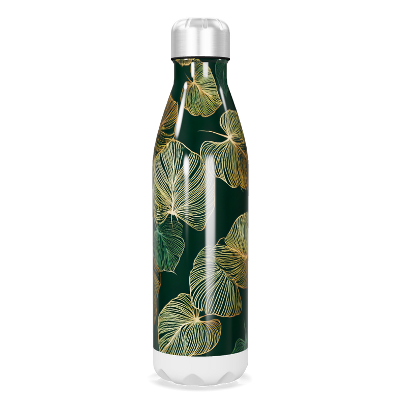 Garrafa Inox - Folhas Verde e Dourado