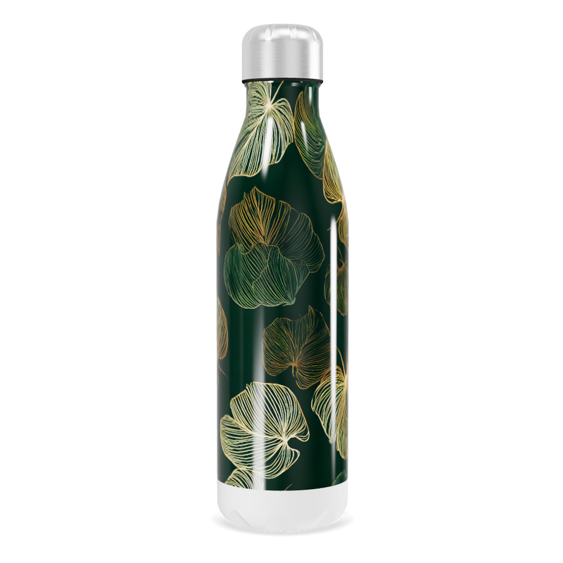 Garrafa Inox - Folhas Verde e Dourado
