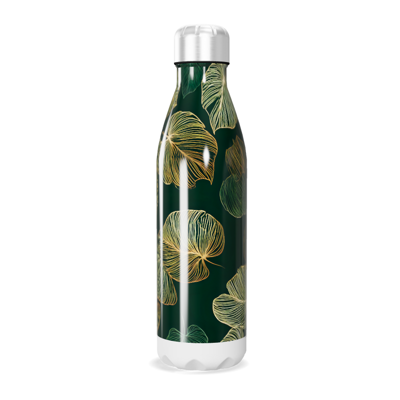 Garrafa Inox - Folhas Verde e Dourado